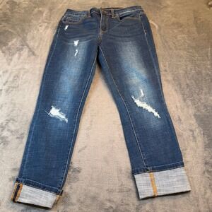 DG2 Diane Gilman Skinny Jeans Womens 6 Petite Blue Distressed Cuffed Stretch